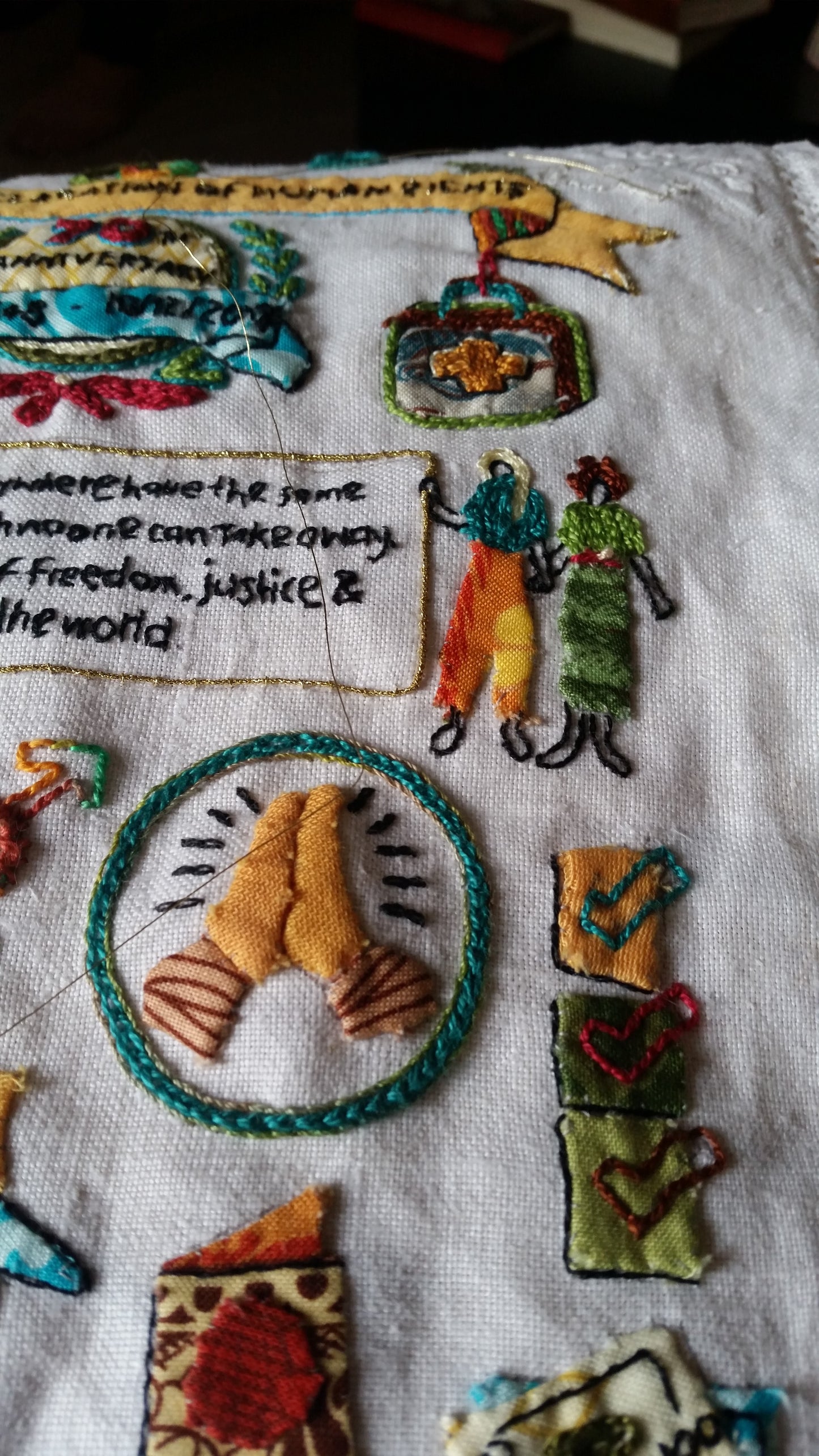 Universal Declaration of Human Rights Embroidery Sampler designed by Rebecca Ray
