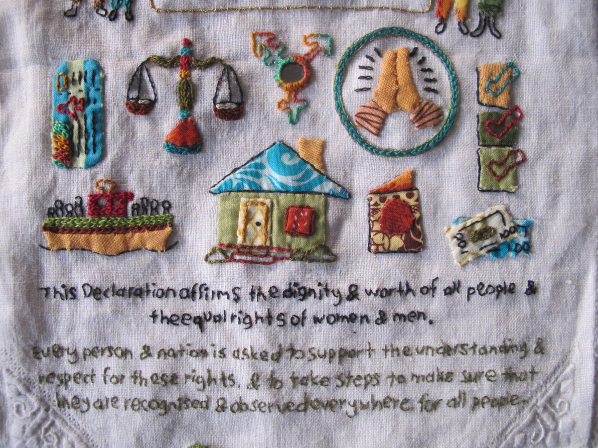 Universal Declaration of Human Rights Embroidery Sampler designed by Rebecca Ray