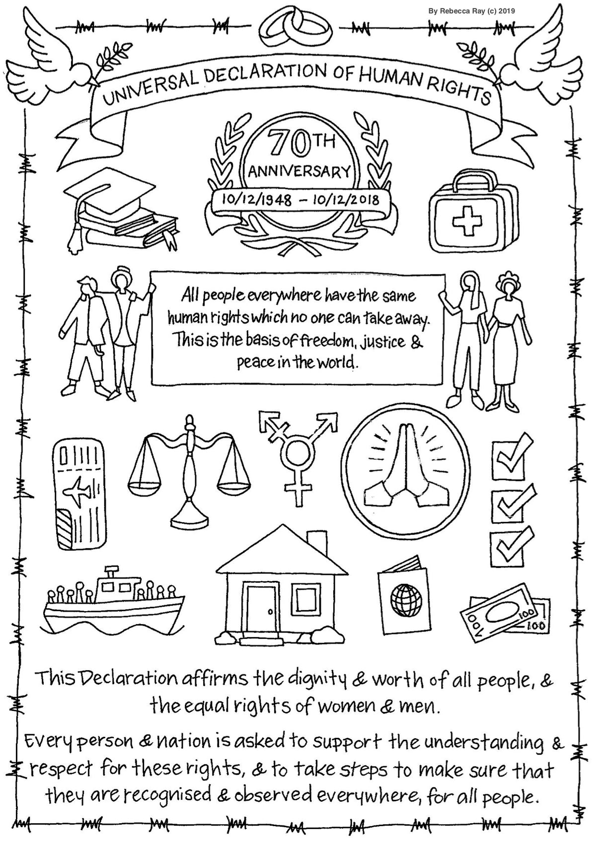 Universal Declaration of Human Rights Embroidery Sampler designed by Rebecca Ray